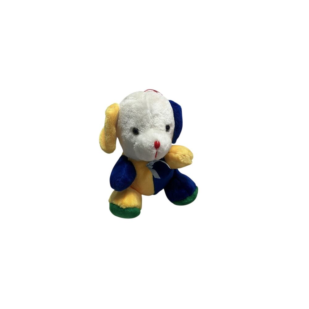 King Plush Vintage Dog Carnival Prize Blue Yellow Color Block Puppy